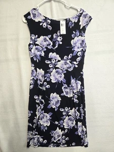 CONNECTED NAVY FLORAL WOMENS SLEEVELESS SHEATH DRESS IN 14P NWT - Picture 1 of 2