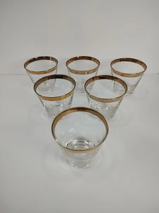 Set 6 Gold Rim Low Ball Glasses MCM Hollywood Regency Elegant Barware 1950's - Picture 1 of 14