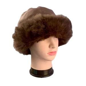 Wilson Damen Hut Bucket Style braun Leder Kaninchenfellbesatz Plüsch gefüttert S/M - Bild 1 von 10