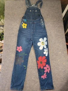 Misslook Medium Painted Flower Hippie Boho Denim Latzhose Straight Leg - Bild 1 von 15