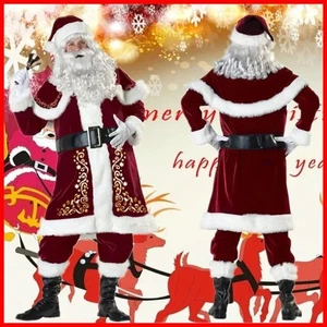 Man Santa Claus Suit Adult Christmas Cosplay Costume Red Deluxe Velvet Fancy UK - Picture 1 of 6