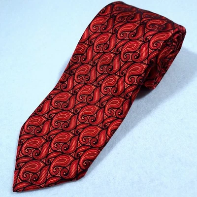 Corbata Robert Talbott siete pliegues XL roja negra patrón de llama de cachemira seda italiana Foto 1 de 4