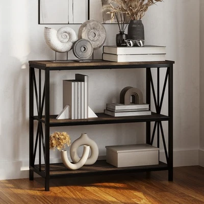 3-Tier Industrial Bookshelf Freestanding Open Bookcase Home Book Organizer - Image 1 of 3