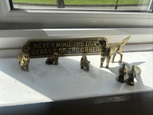 Small Set Of Brass Dog Figures And Sign - Picture 1 of 6
