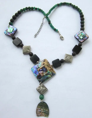 Abalone Paua Shell Necklace Statement big purple blue turquoise pendant style - Image 1 of 4