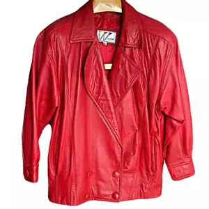 Vintage 80er 90er Wilsons Leder rot Racer Jacke Damen M doppelte Druckknöpfe Taschen - Bild 1 von 16