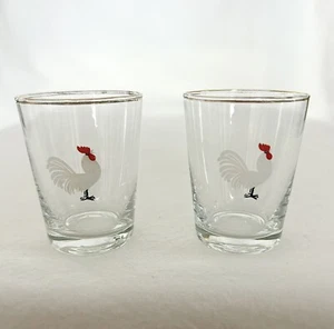 2 Vintage Small Drinking Shot Glasses with White Cockerel Gilt Rim Mid Century - Bild 1 von 4