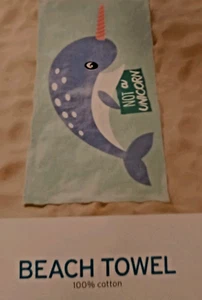 🐳 Narwhal Beach Towel Not a Unicorn New NWT 62x32' Whale Narwal Pool Kid's Girl - Picture 1 of 3