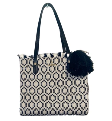 Spartina 449 City Market Cross Stitch Fringe Box Tote, Black & White - Image 1 of 4