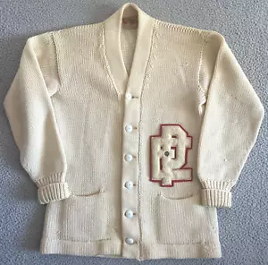 Vintage 50s Virgin Wool Sweater Cardigan Mens Medium Varsity Academia - Picture 1 of 24