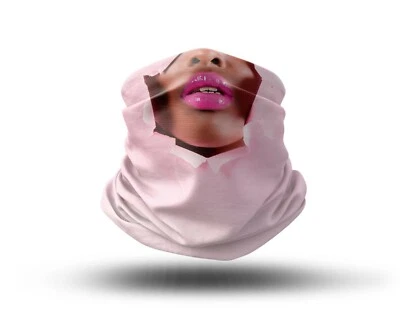 Washable Fabric Face Cover Neck Gaiter Unique Print Pink Lips Design EU Made - Image 1 of 4