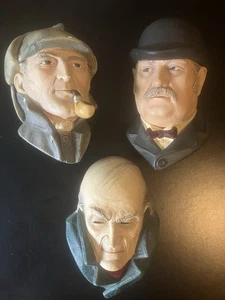 Vintage Bossons Sherlock Holmes, Dr. Watson, Moriarty Chalkware Wall Head Lot England - Bild 1 von 11