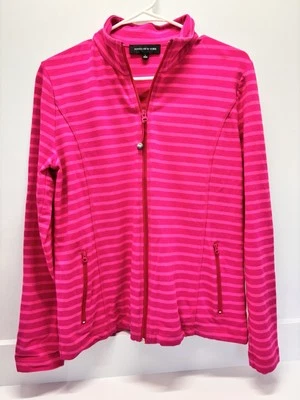 Jones New York Mujer Rosa Rayas Cremallera Completa Manga Larga Sudadera Grande Foto 1 de 3