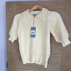 BNWTS Oliver Bonas Size 8 Lemon Detailed Collar & Puff Sleeves Pullover Top - Picture 1 of 6