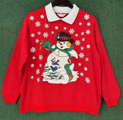 Sudadera De Colección Años 80’s Navidad Vacaciones Muñeco de Nieve Copos de Nieve Cuello Mujer’s Grande Foto 1 de 4