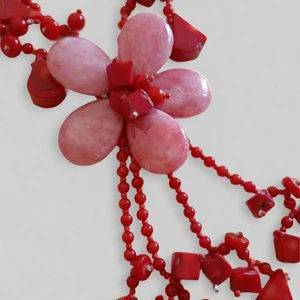 Collana in pietre naturali fiore corallo bamboo e agata - Picture 1 of 6