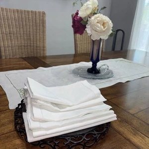 White Linen Hemstitched Dinner Napkins Set of 12 Large Linen 20x20 - Picture 1 of 4