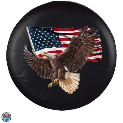 Spare Tire Cover, Wheel Cover with American Eagle  Flag PVC Leather Waterproo... - Imagem 1 de 4