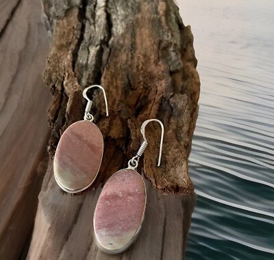Bloodstone Handcrafted  Gemstone Earrings-sterling silver plated-New — 第 1/3 张图片