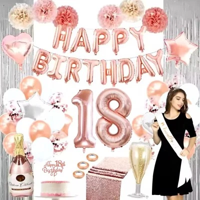 18th Birthday Party Decoration Balloons Banner All In One for Girls Rose Gold UK - Image 1 of 4