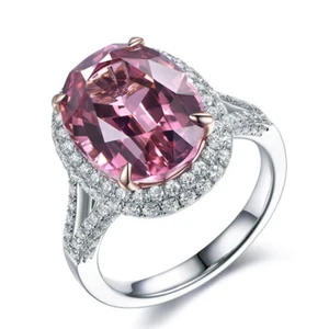New Wedding Party Jewelry Oval Pink Topaz Gems Silver Charm Women Girl Ring - Picture 1 of 8