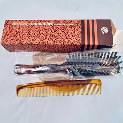 NEW Vintage STANLEY Commander Hairbrush & Comb Set Tortoise Nylon Bristles NOS - Image 1 of 4
