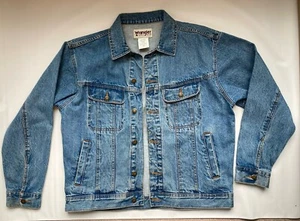 vtg Wrangler Mens L Rugged Wear Blue Jean Denim Jacket Trucker WPL6428 - Picture 1 of 11