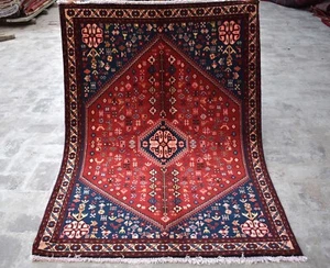 1960s Antique Caucasian Medallion Rug 3x5 ft Red Geometric Tribal Persian Carpet - Picture 1 of 11