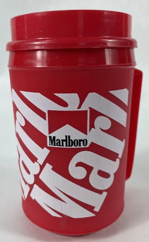 Vintage MARLBORO Mug Plastic Cup Red With Lid Cover