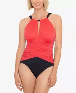 Swim Solutions Women's Coral Orange Tummy Control One Piece Swimsuit Size 8 - Picture 1 of 2