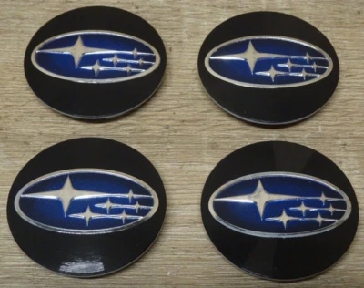 OEM Set of Subaru Forester Legacy WRX Black/Blue Machined Center Cap 28821FL000 - Image 1 of 2