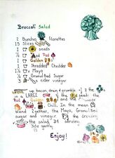 Broccoli Salad Retro Recipe Illustration for Kitchen Decor Hand Painted