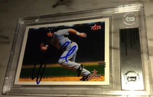 JEFF BAGWELL HOUSTON ASTROS FIRMADO 2002 FLEER TRIPLE CORONA TARJETA BAS LOSA - Imagen 1 de 3