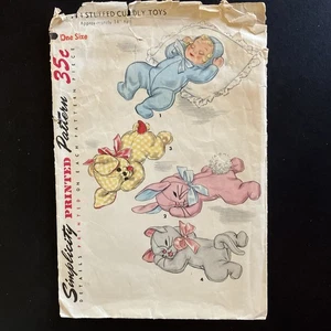 VINTAGE 1954 Simplicity 4941 Stuffed Animal / Toy Pattern Baby Bunny Cat Dog - Picture 1 of 9