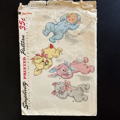 VINTAGE 1954 Simplicity 4941 Stuffed Animal / Toy Pattern Baby Bunny Cat Dog - Image 1 of 4