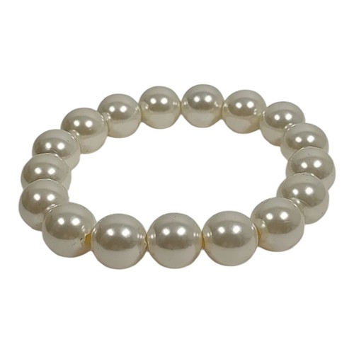 OFF WHITE Bracciale Perline Finte Plastica Off White Colore Avorio Elasticizzato Cordoncino Sposa 7"
