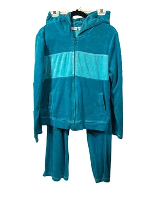 KR Essentials костюм комплект бирюзовый бархат молнии толстовка с капюшоном и брюки размер L хлопковая смесь - Изображение 1 из 4