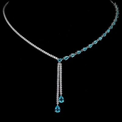 Collar de plata de ley 925 ovalado topacio azul Paraiba 7x5 mm joyas de piedras preciosas 18 pulgadas Foto 1 de 4