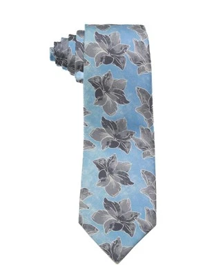 "Corbata Kiton Napoli $370 azul claro gris estampado floral grande 100 % seda 3,25"" 8 cm" Foto 1 de 3