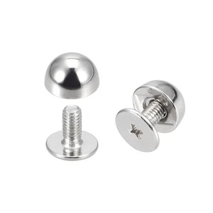 10 set rivetti posteriori a vite 8x5 mm testa tonda massiccia borchie in pelle tono argento - Foto 1 di 6