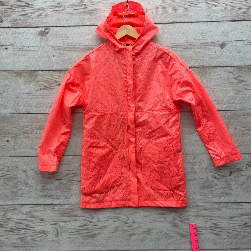 ASOS Bright Coral Rain Coat Jacket Lace Stylish Hooded Safety Running XS/S Euro - Image 1 of 4