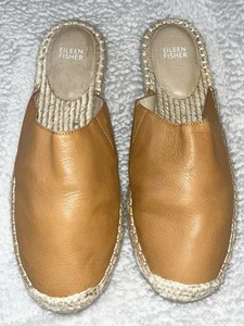 EILEEN FISHER 10 ALPARGATAS CONFORT CUERO SUAVE CAMEL MULA PLANA TOBOGANES - Imagen 1 de 3