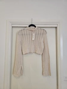Perfect Stranger Cream Crochet Crop Bell Sleeve Top 10 - Picture 1 of 3