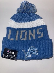 Detroit Lions New Era Beanie Blue/white Gray Lettering One Size Fits Most NFL - Picture 1 of 4
