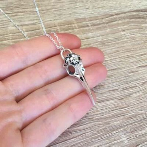 BIRD SKULL CROW RAVEN pendant 20" Sterling Silver 925 necklace chain female men - Picture 1 of 6