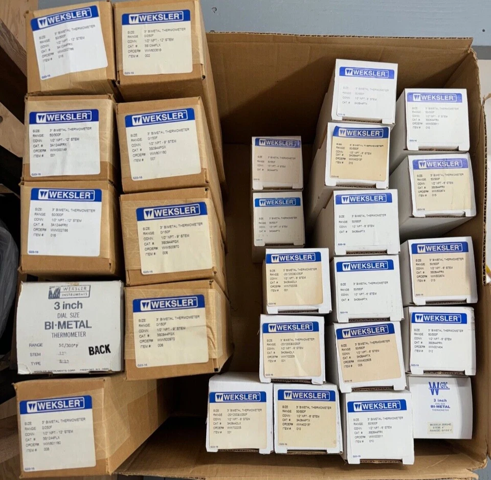 Lot of 27 Weksler 3'' Dial Thermometers, 4", 6", 9", 12" Various Ranges NIB - Image 1 of 1