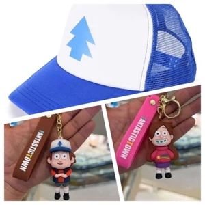 LOT Gravity Falls Dipper And Mabel Vinyl Keychain Dangles And Pine Tree Cap - Picture 1 of 6