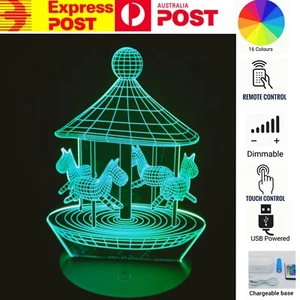 CAROUSEL MERRY GO ROUND 3D Acrylic LED 16 Color Night Light Lamp Remote  gift  - Picture 1 of 11