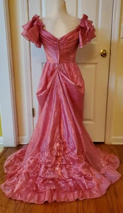 VTG JCPENNEY Pink Poyester Taffeta Formal Off Shoulder Victorian Style Gown 5/6 - Picture 1 of 19