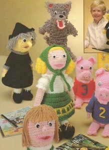 Story Book Puppets Crochet Patterns Bears Wolf Pigs Goldilocks Grandma Vtg N60 - Picture 1 of 4